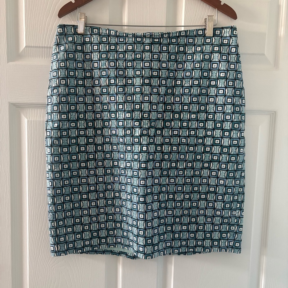 Ann Taylor Factory Blue Geometric Pencil Skirt
